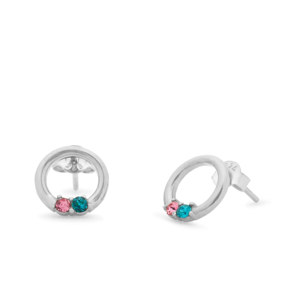 2 Stone Silver Eternity Circle Birthstone Earrings