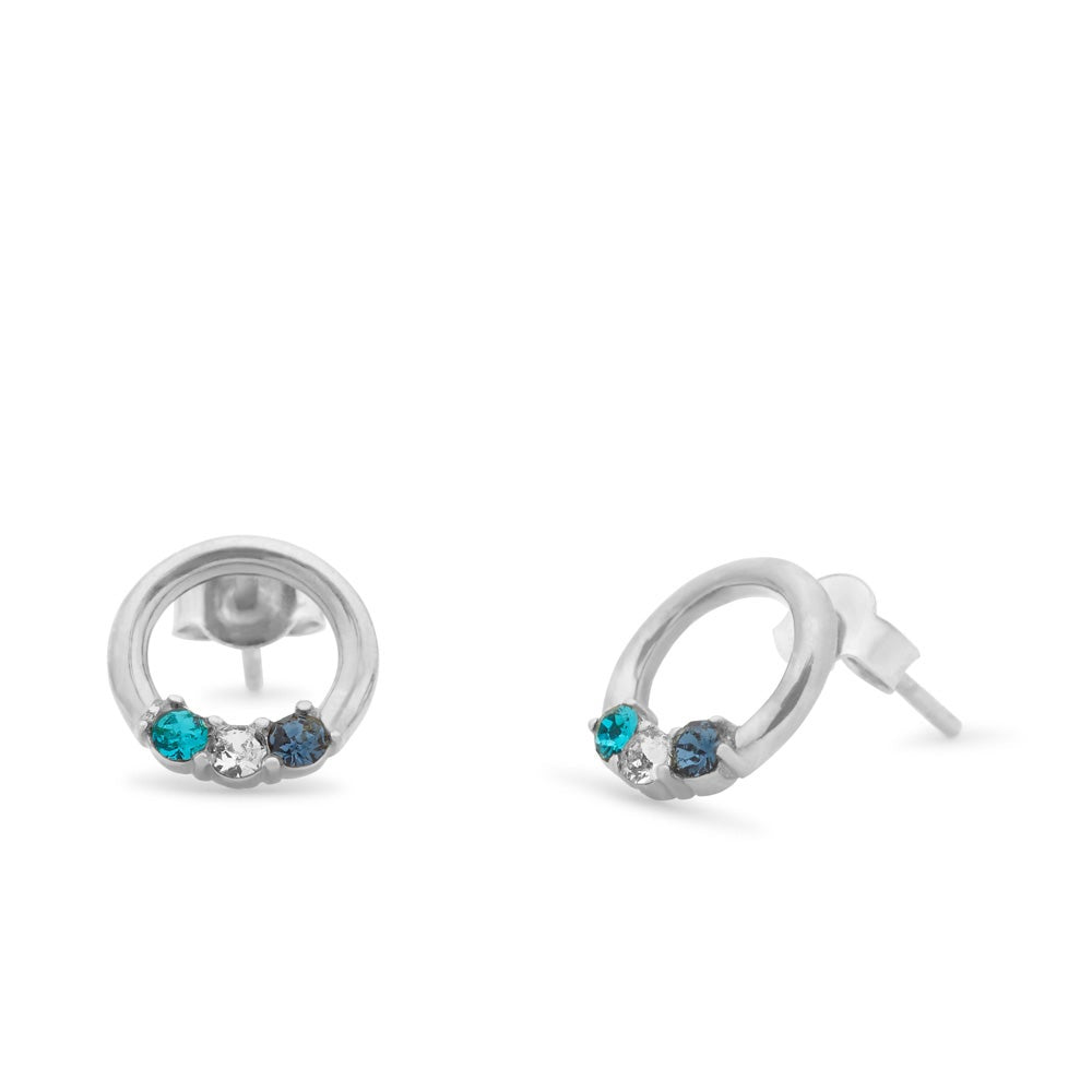 3 Stone Silver Eternity Circle Birthstone Earrings