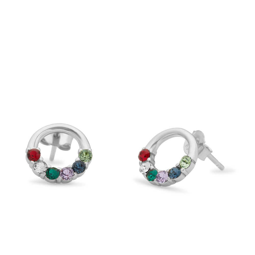 6 Stone Silver Eternity Circle Birthstone Earrings