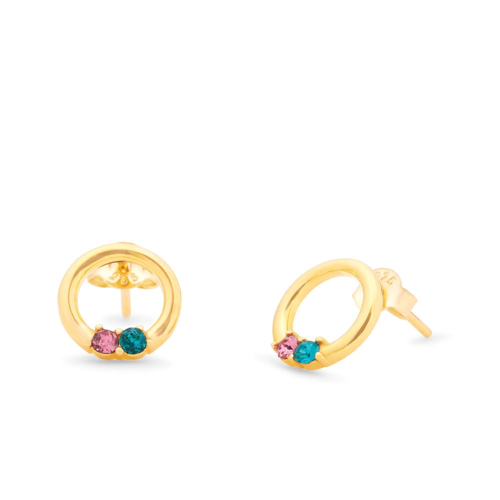 2 Stone Gold Eternity Circle Birthstone Earrings