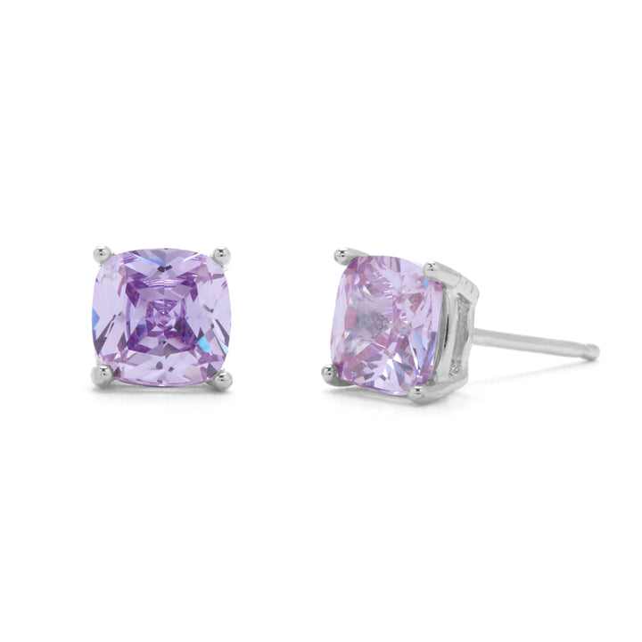 Silver Cushion Cut Birthstone Earrings