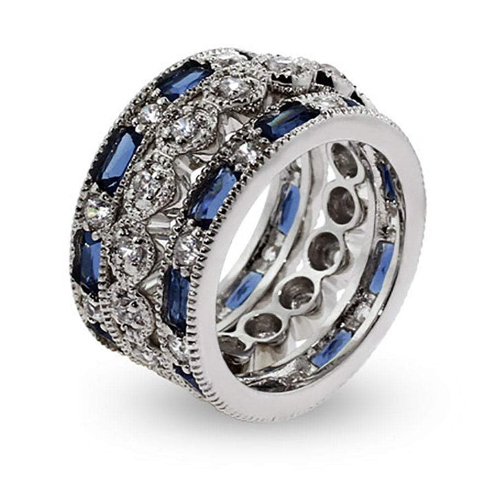 Exquisite Three Band Sapphire CZ Stackable Ring Set