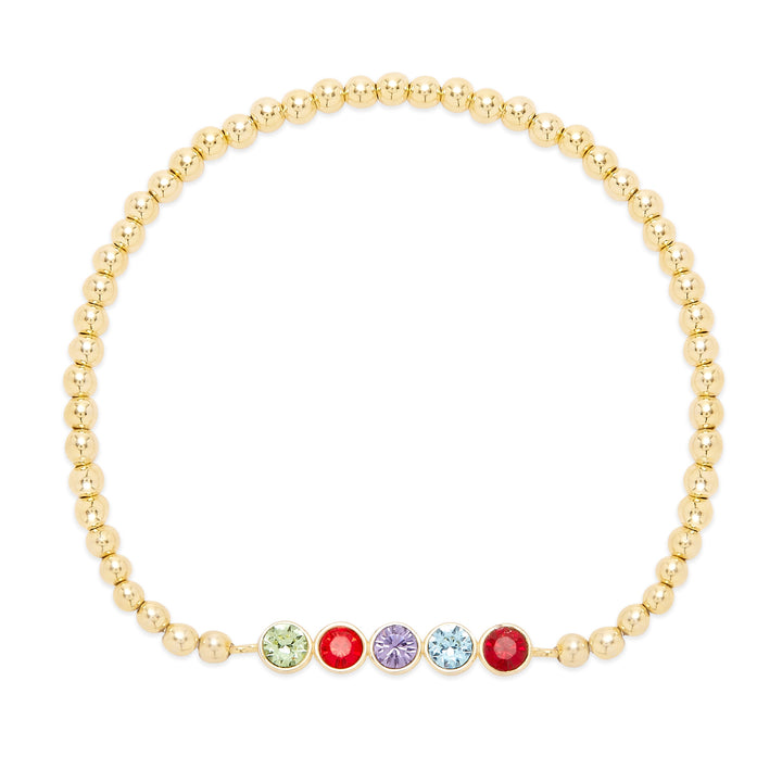 Five Stone Bezel Set Gold Birthstone Bead Bracelet