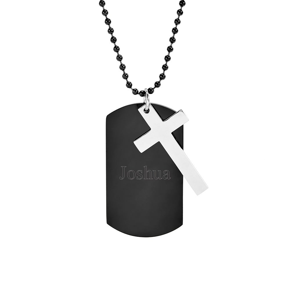 Black Plate Stainless Steel Dog Tag with Cross