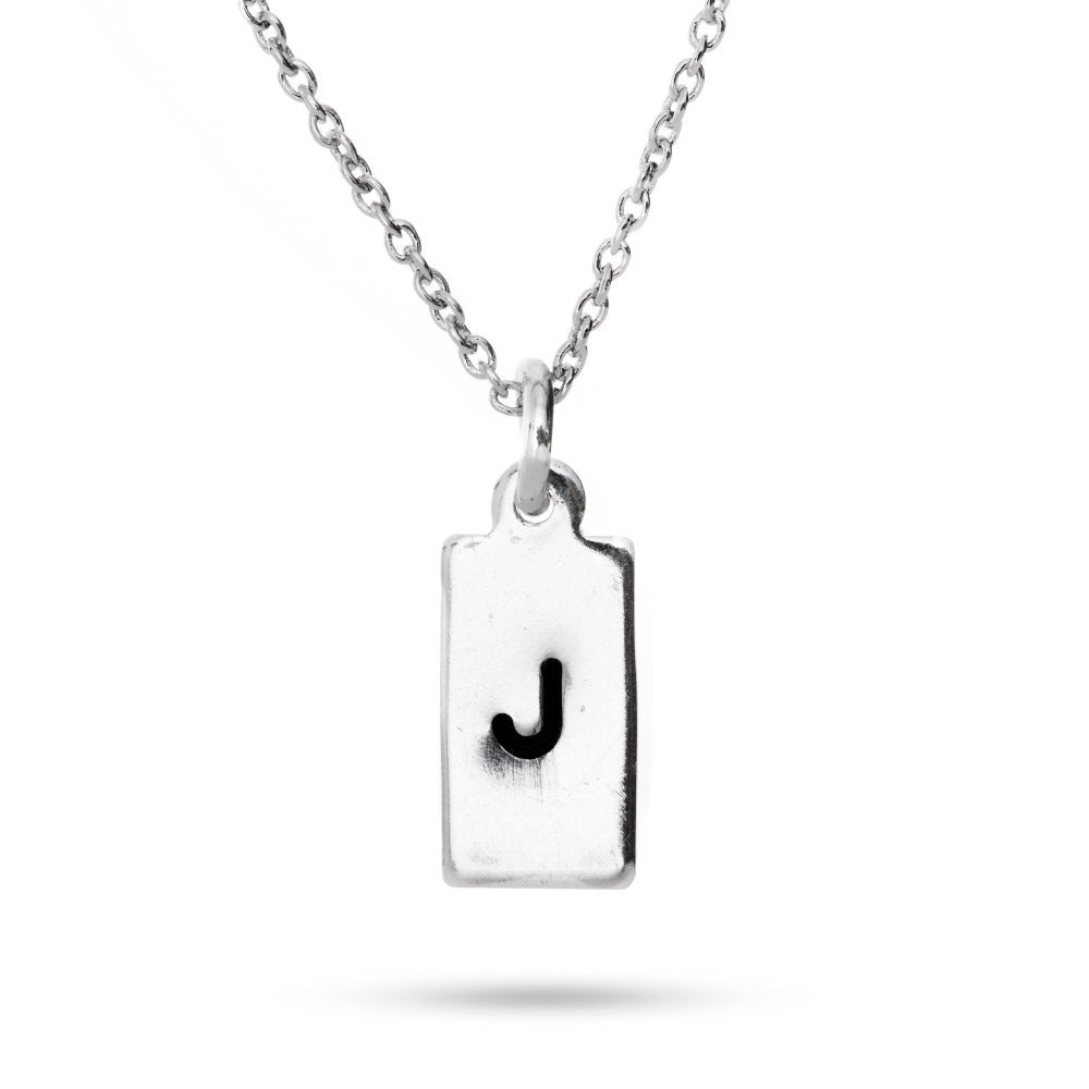 Hand Stamped Rectangle Tag Mini Initial Necklace