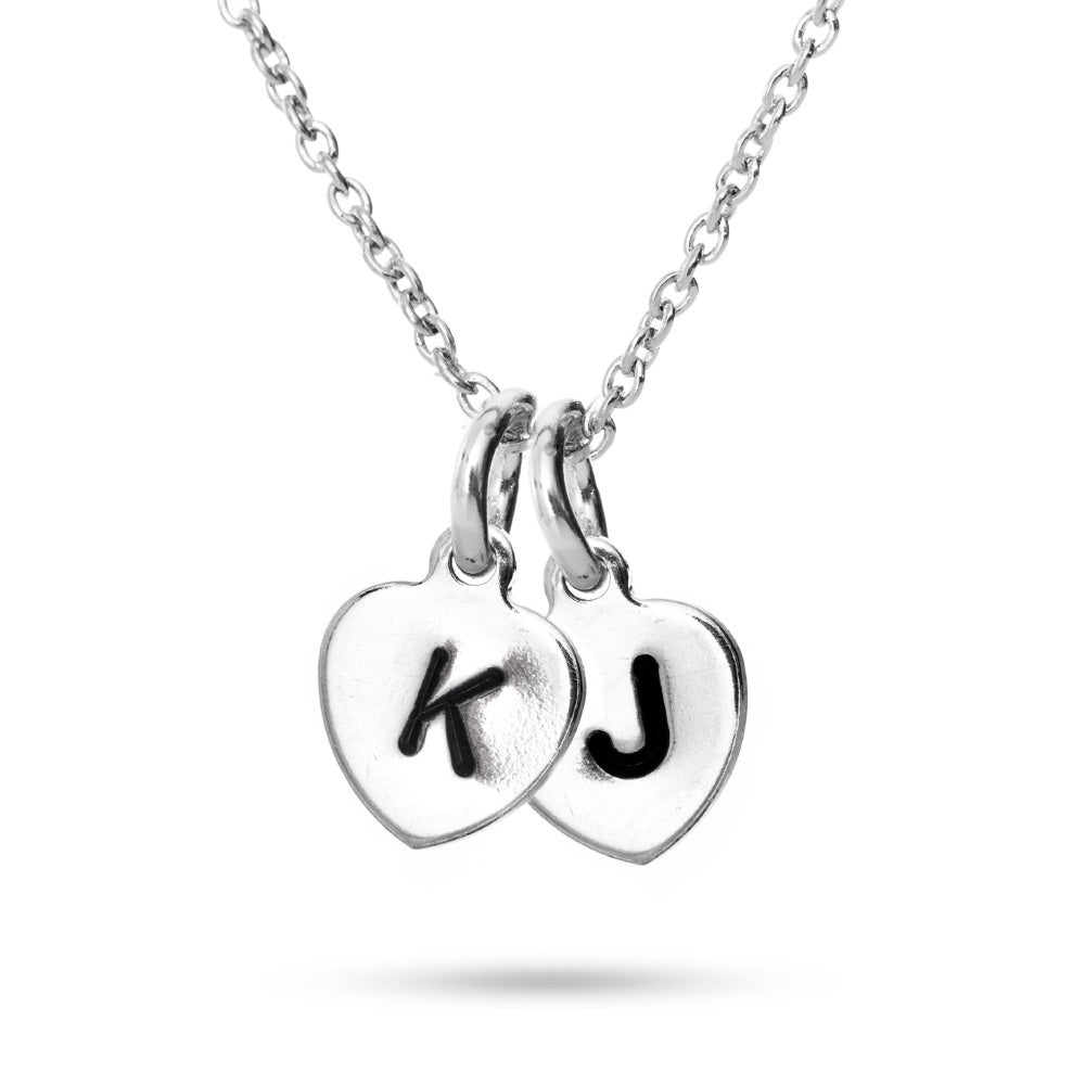 Hand Stamped Double Heart Tag Mini Initial Necklace