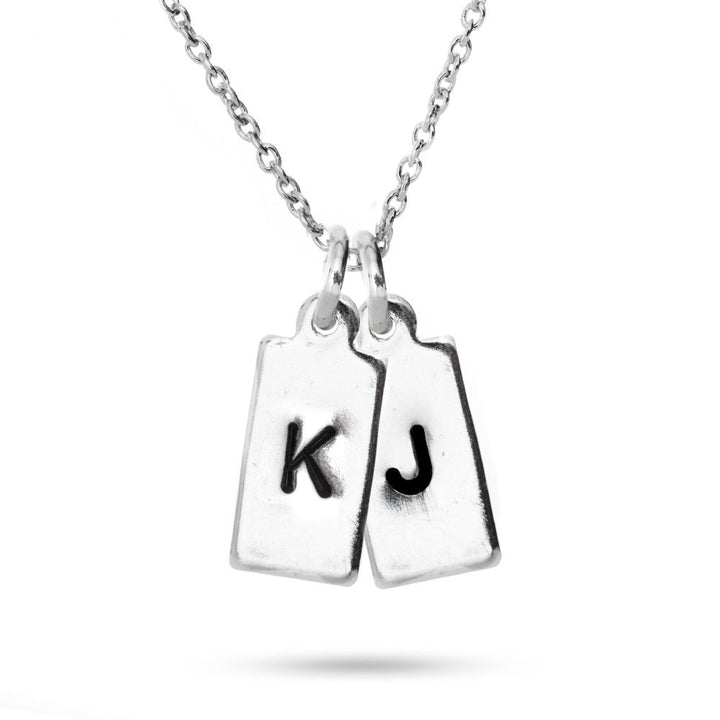 Hand Stamped Double Rectangle Tag Mini Initial Necklace