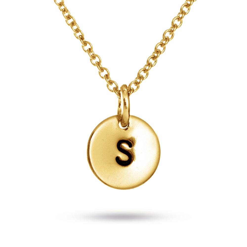 Hand Stamped Gold Mini Initial Necklace