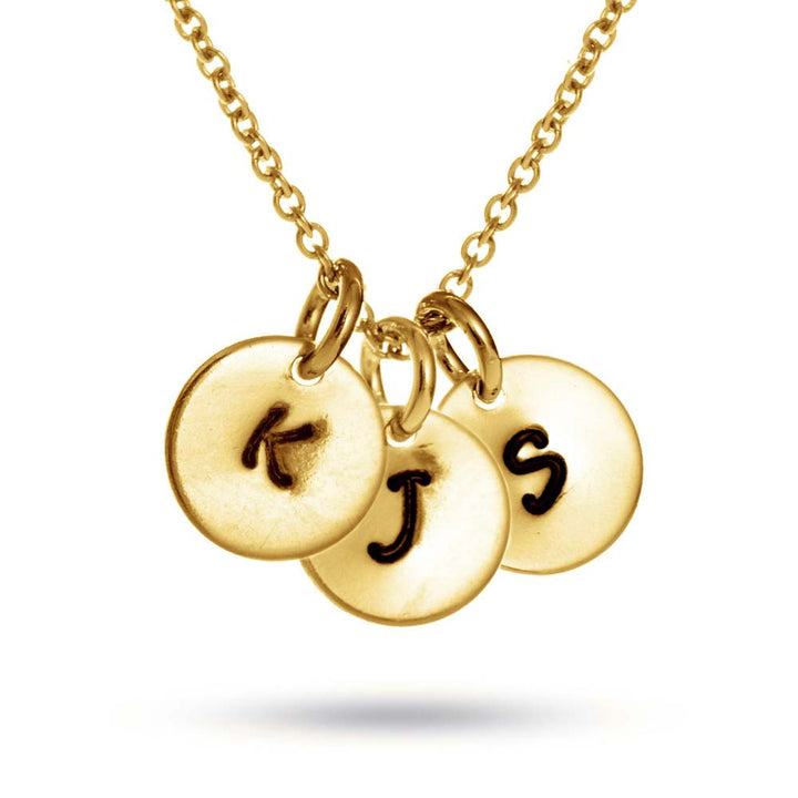 Hand Stamped Triple Tag Gold Mini Initial Necklace