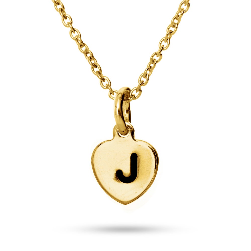 Hand Stamped Gold Heart Tag Mini Initial Necklace