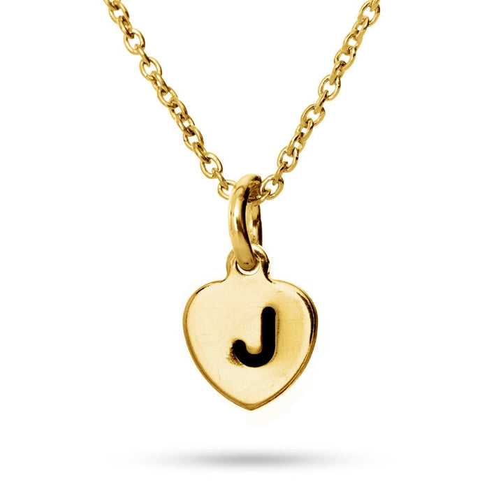 Hand Stamped Gold Heart Tag Mini Initial Necklace