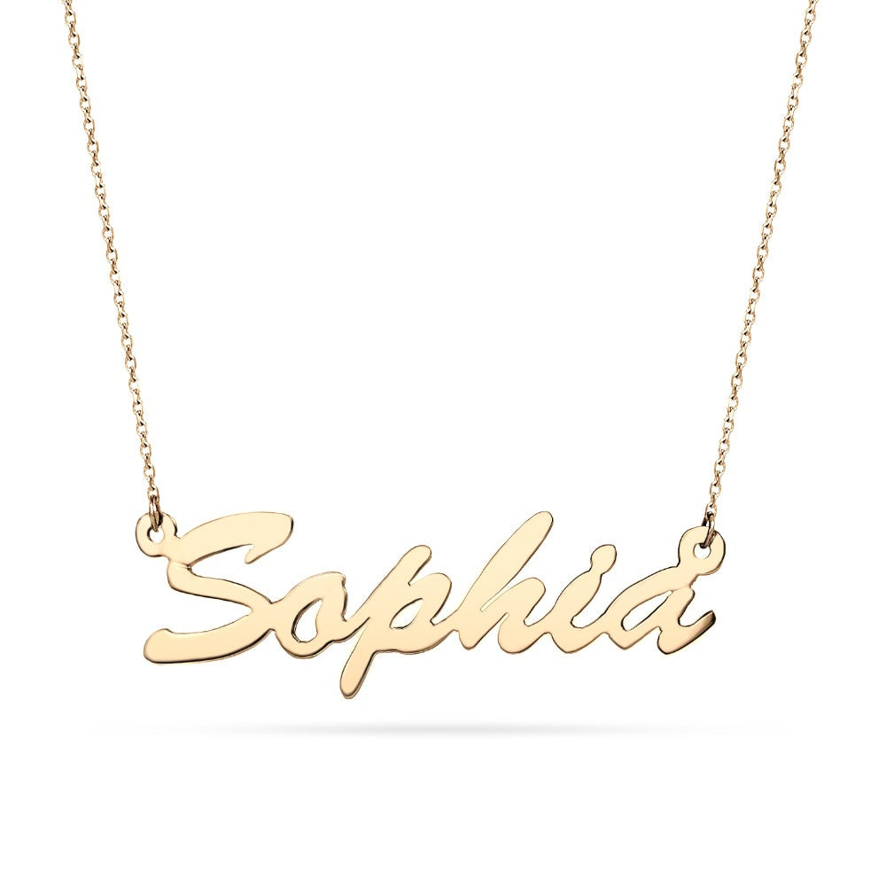 14K Gold Thin Script Nameplate Necklace