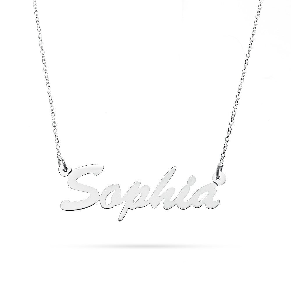 14K White Gold Thin Script Nameplate Necklace