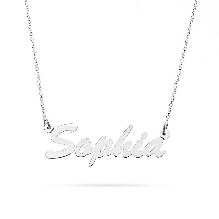 14K White Gold Thin Script Nameplate Necklace