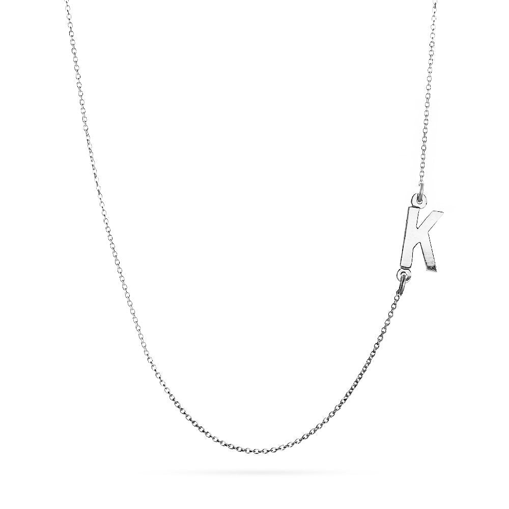 14K White Gold Sideways Initial Necklace