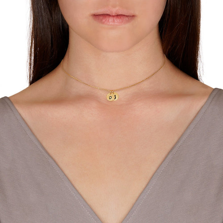 Hand Stamped Two Initial Gold Choker Necklace