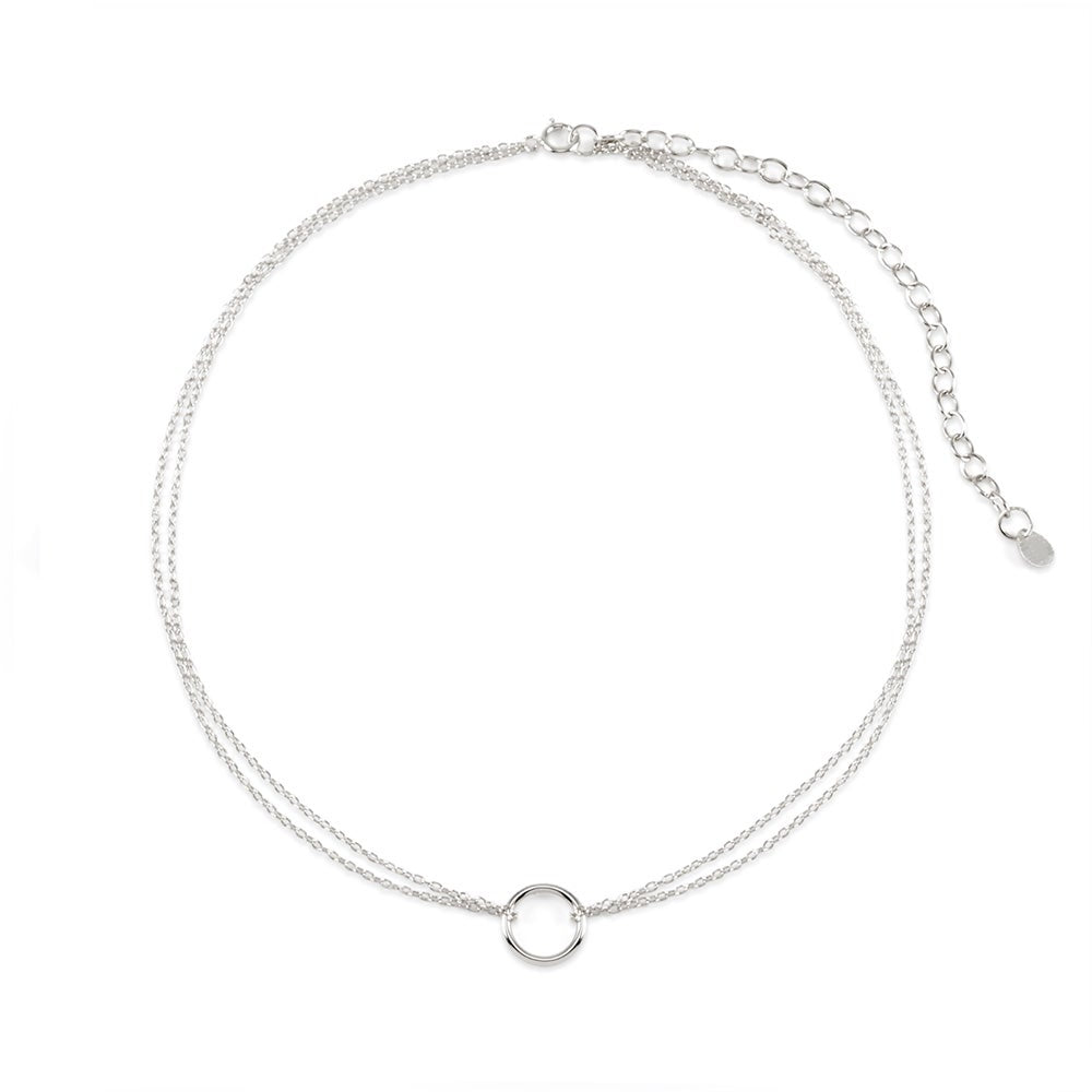 Double Strand Silver Circle Choker Necklace