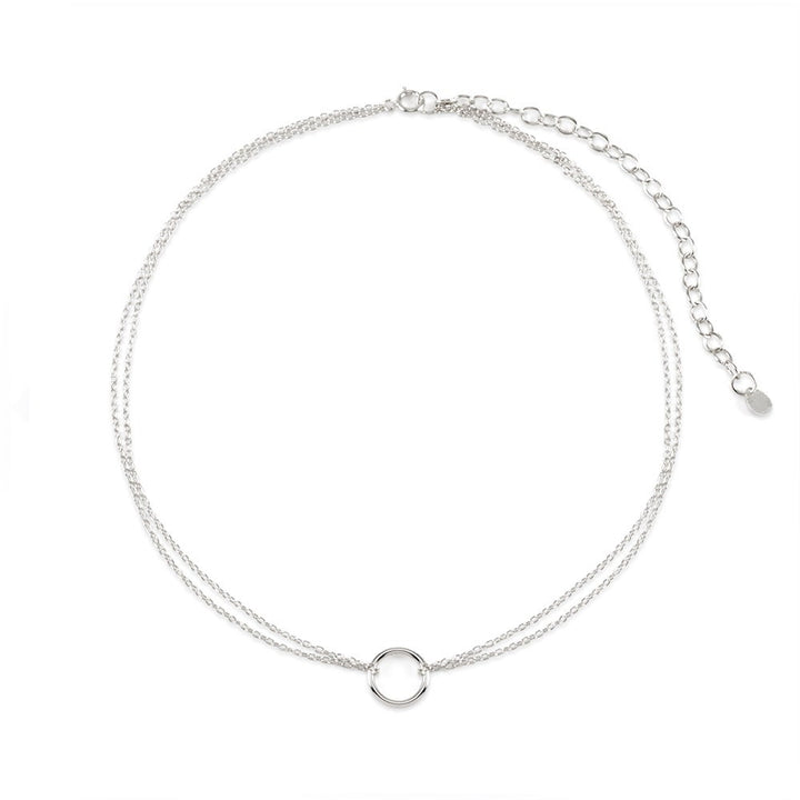 Double Strand Silver Circle Choker Necklace