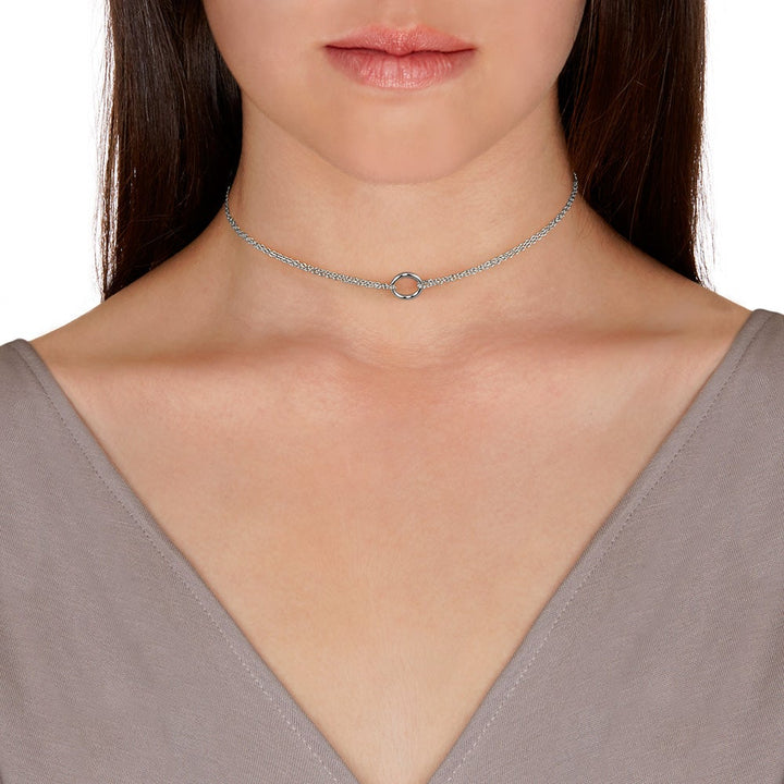 Double Strand Silver Circle Choker Necklace