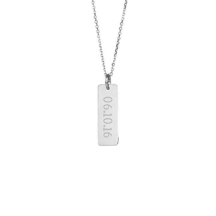 Custom Date Petite Vertical Silver Bar Necklace (left to right)