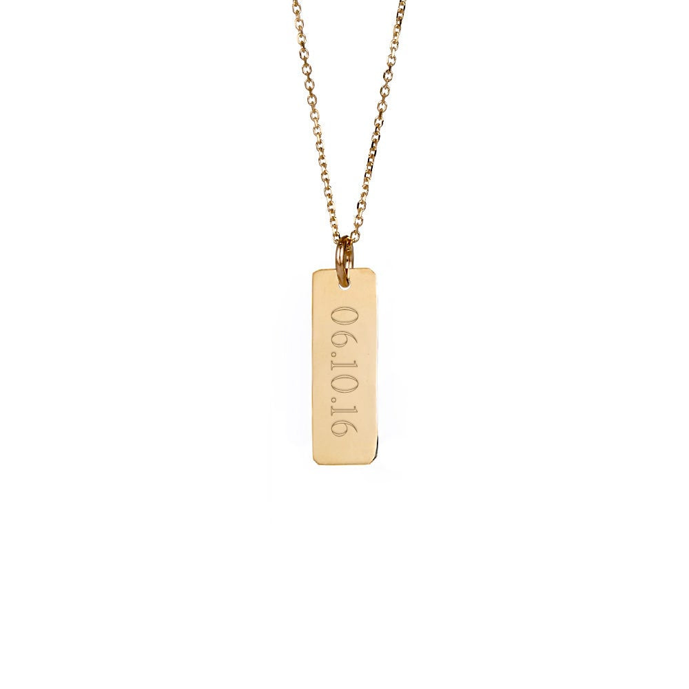 Custom Date Petite Vertical Gold Bar Necklace (left to right)