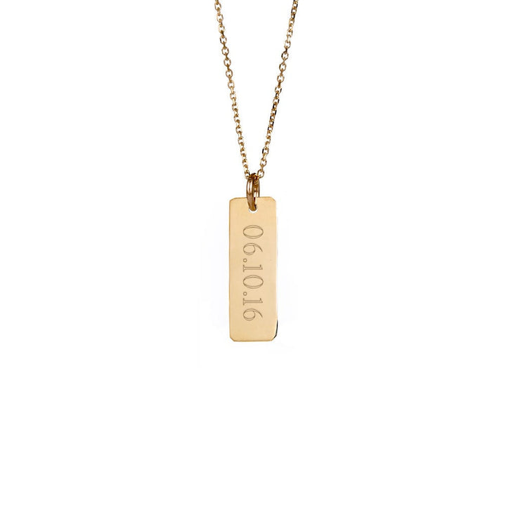 Custom Date Petite Vertical Gold Bar Necklace (left to right)