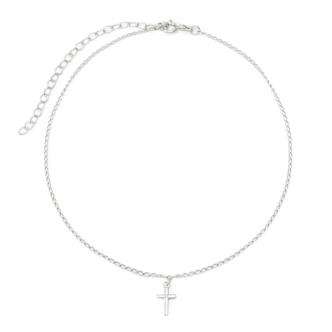 Petite Cross Silver Choker Necklace