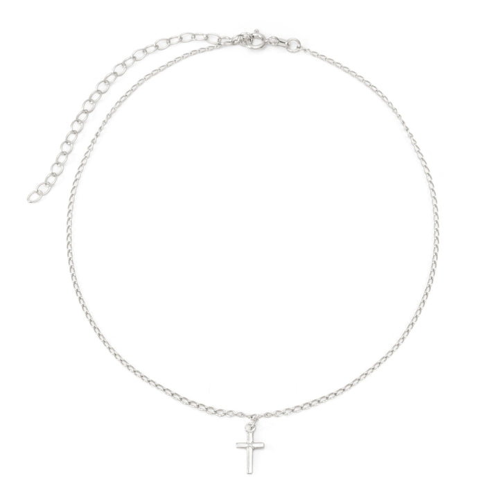 Petite Cross Silver Choker Necklace