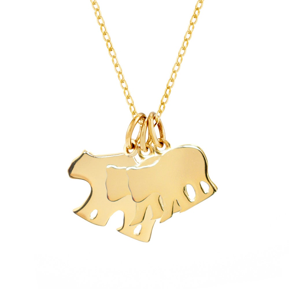 Custom Mama and Two Baby Bears Gold Necklace