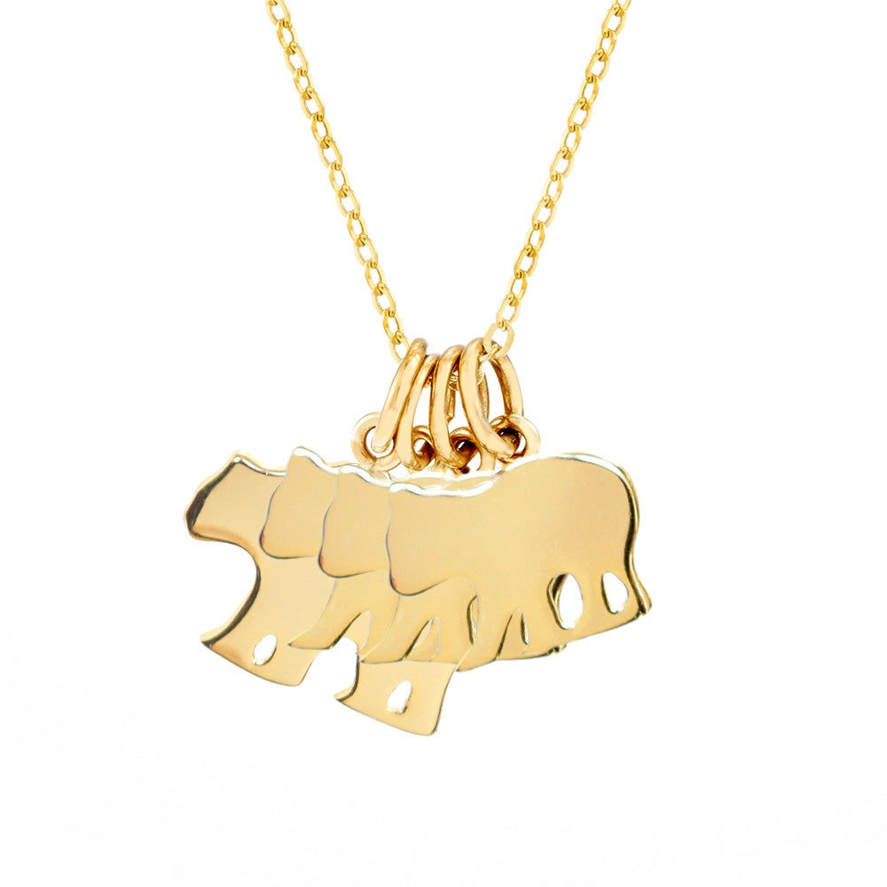 Custom Mama and Three Baby Bears Gold Necklace