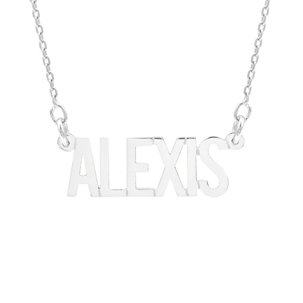 Modern Block Style Silver Nameplate Necklace