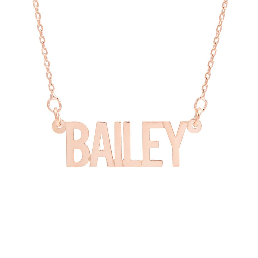 Modern Block Style Rose Gold Nameplate Necklace