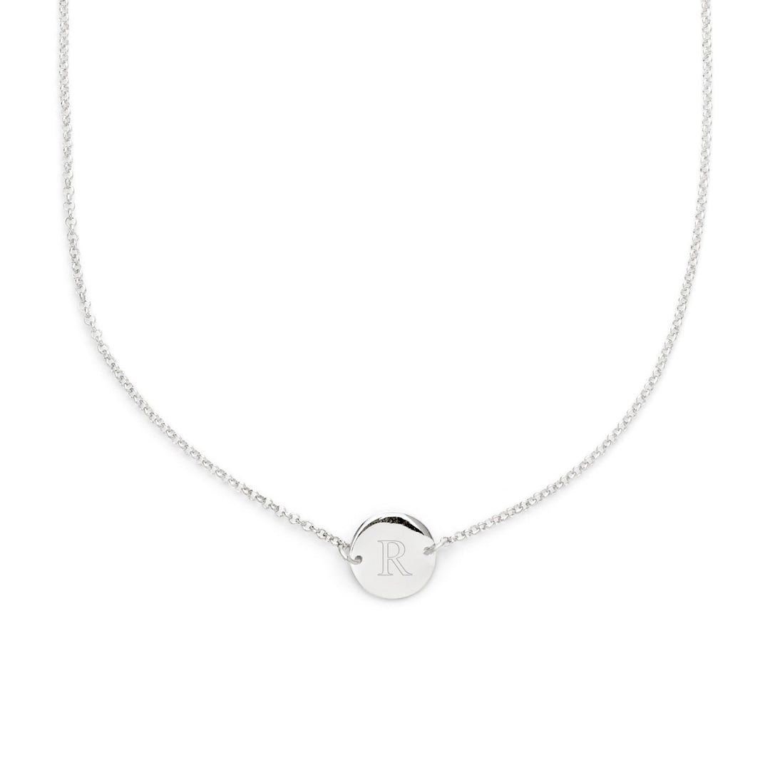 Engravable Initial Silver Disc Necklace