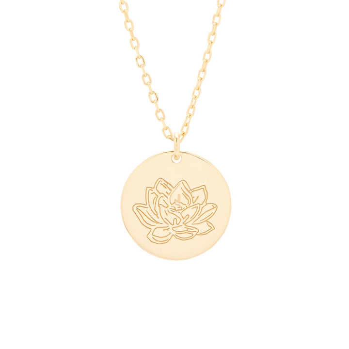 Gold July Flower Pendant - Water Lily