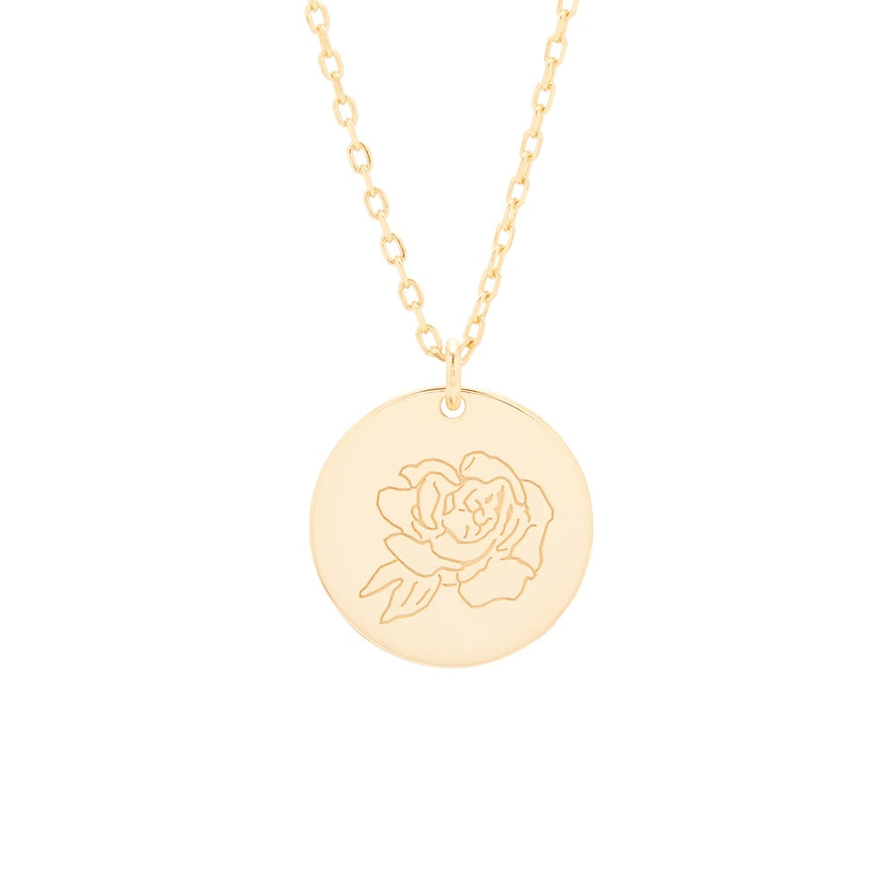 Gold September Birth Flower Pendant - Peony