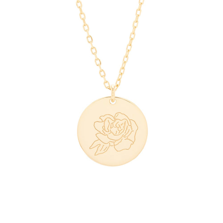 Gold September Birth Flower Pendant - Peony