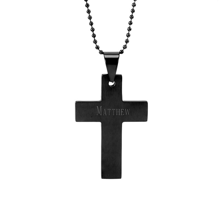 Mens Black Plate Stainless Steel Cross