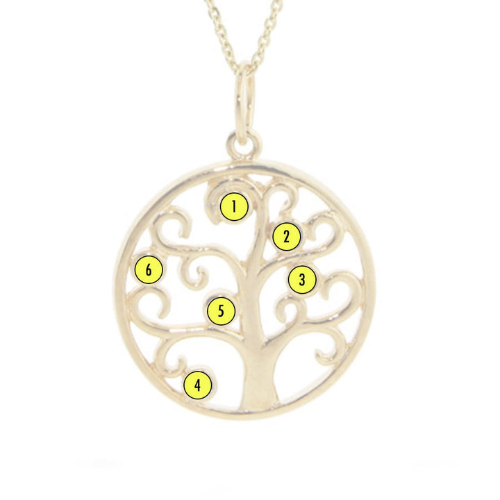 6 Stone Gold Crystal Birthstone Family Tree Pendant