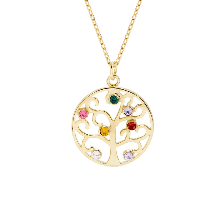 7 Stone Gold Crystal Birthstone Family Tree Pendant