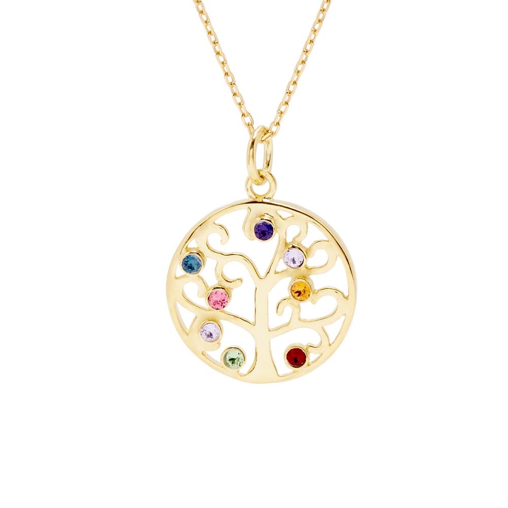 8 Stone Gold Crystal Family Tree Pendant