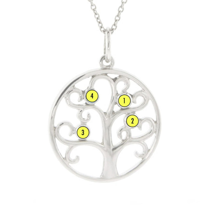 4 Stone Sparkling Crystal Family Tree Pendant