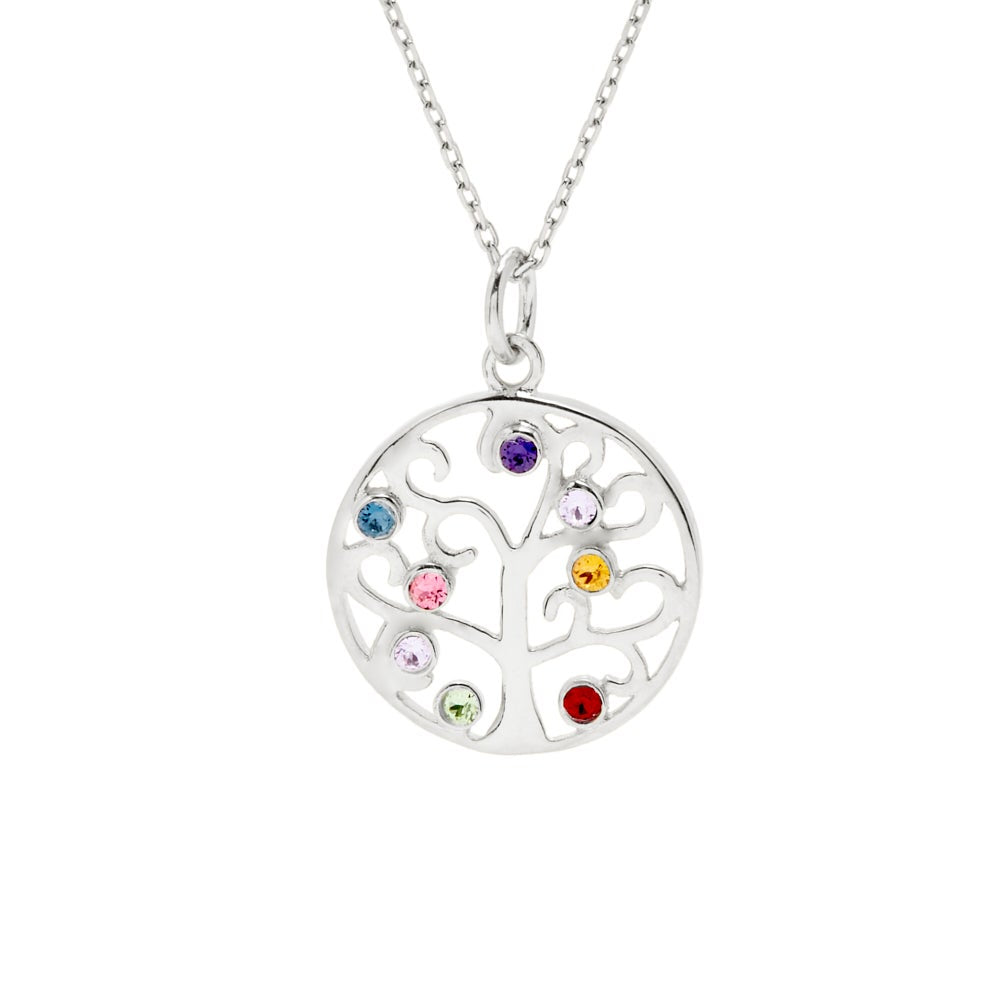 8 Stone Sparkling Crystal Family Tree Pendant