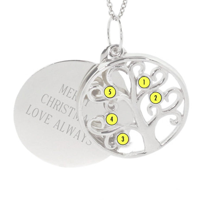 Engravable 5 Stone Sparkling Crystal Family Tree Pendant