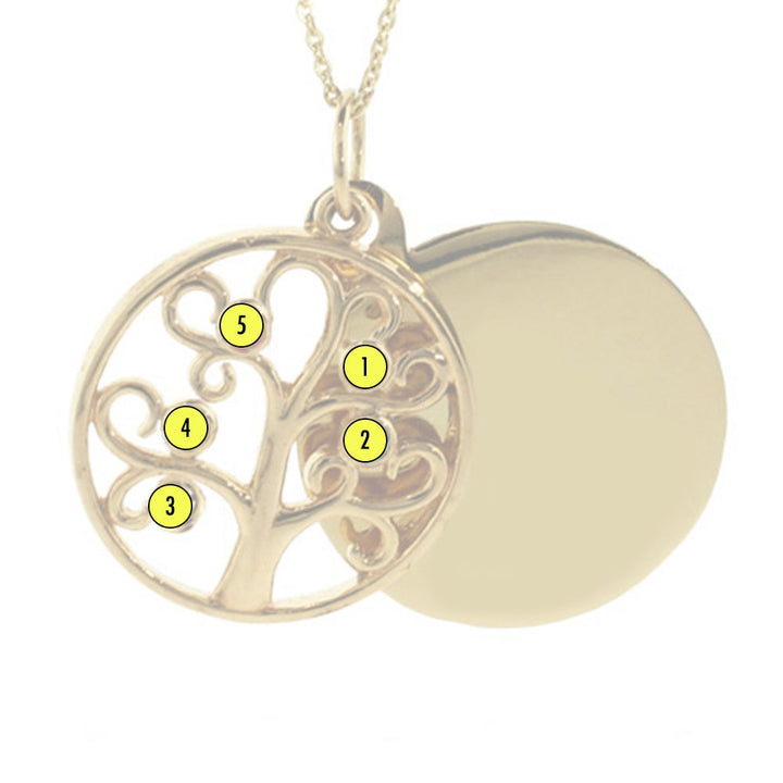 Engravable 5 Stone Gold Birthstone Family Tree Pendant