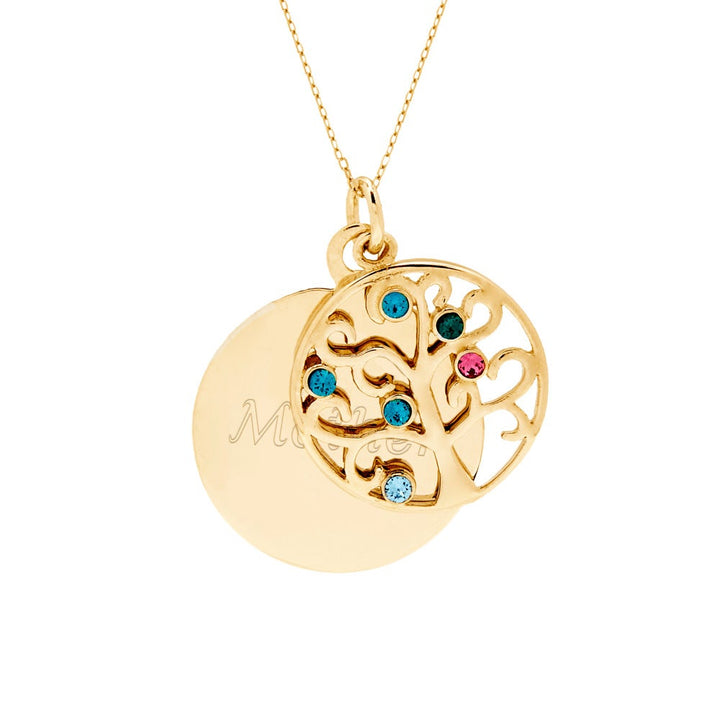 Engravable 6 Stone Gold Birthstone Family Tree Pendant