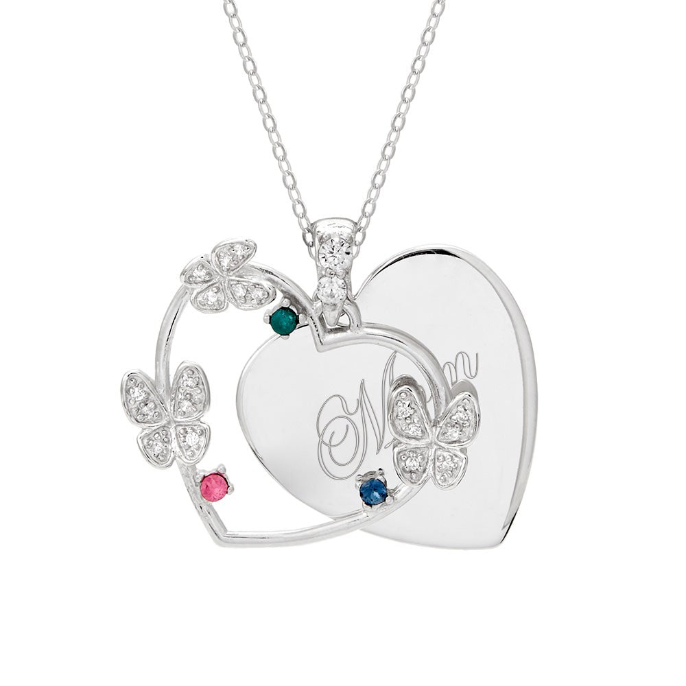 3 Stone Austrian Crystal Butterfly Pendant