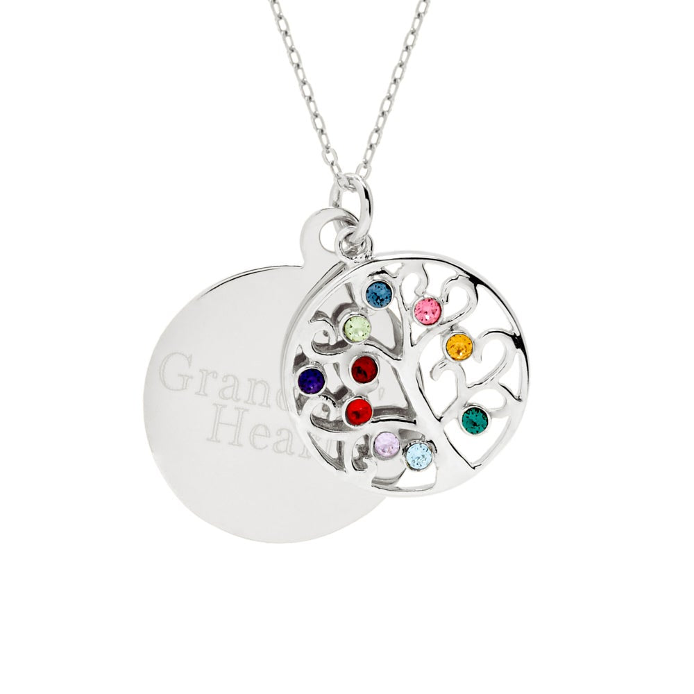 Engravable 10 Stone Crystal Family Tree Birthstone Pendant