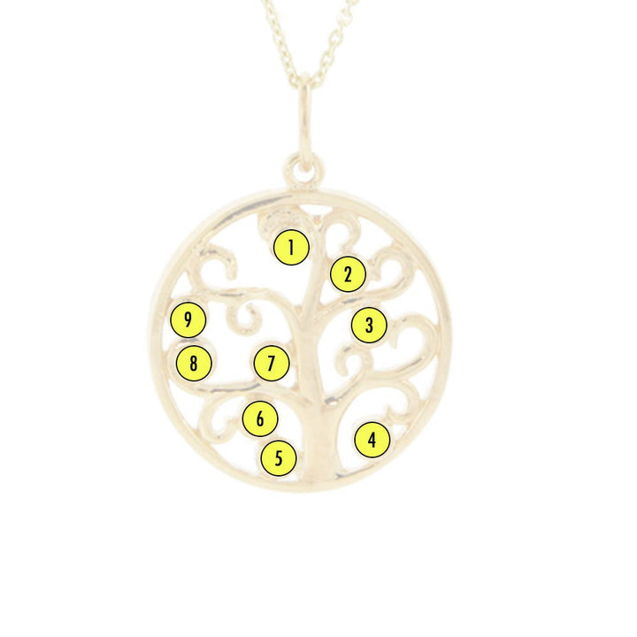 9 Stone Gold Custom Birthstone Family Tree Pendant