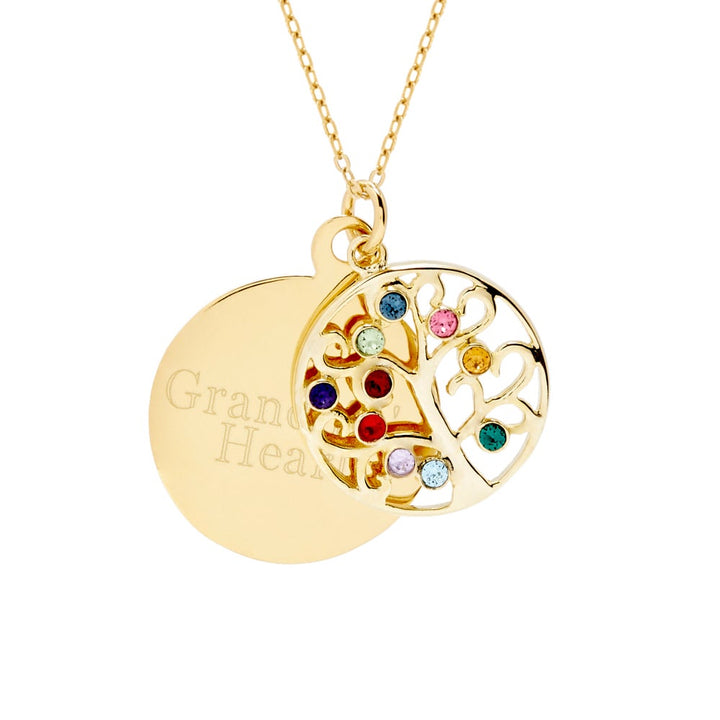 Engravable 10 Stone Gold Custom Birthstone Family Tree Pendant