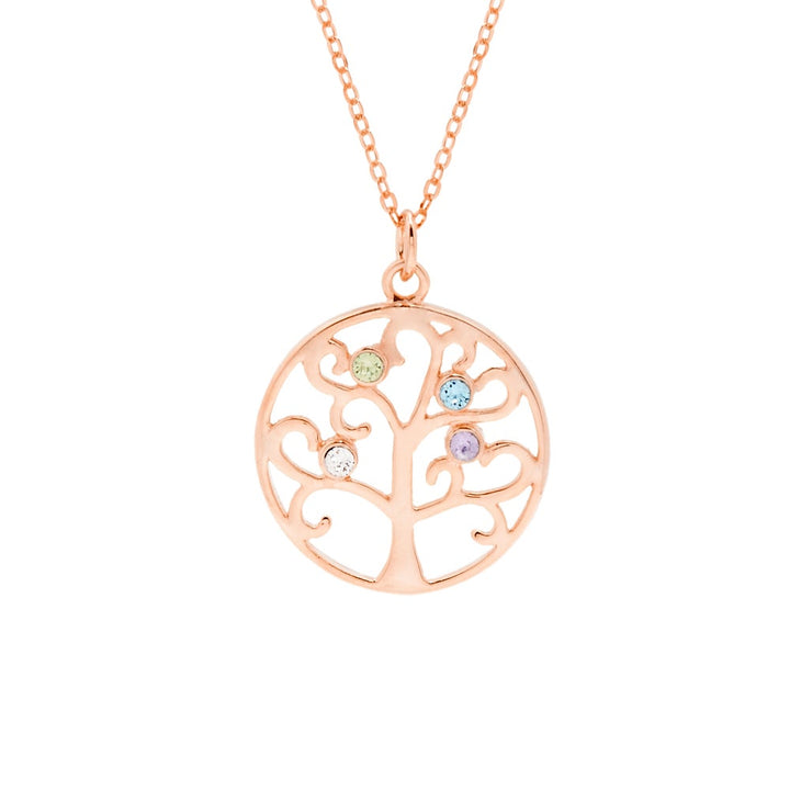 4 Stone Rose Gold Custom Birthstone Tree Pendant